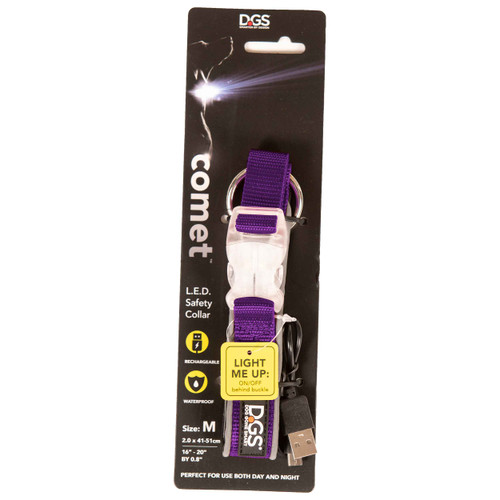 DGS Pet Products Comet Rechargeable Light Up Dog Collar (Purple / Medium)