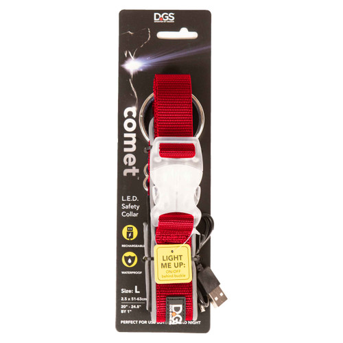 DGS Pet Products Comet Rechargeable Light Up Dog Collar (Red / Large)