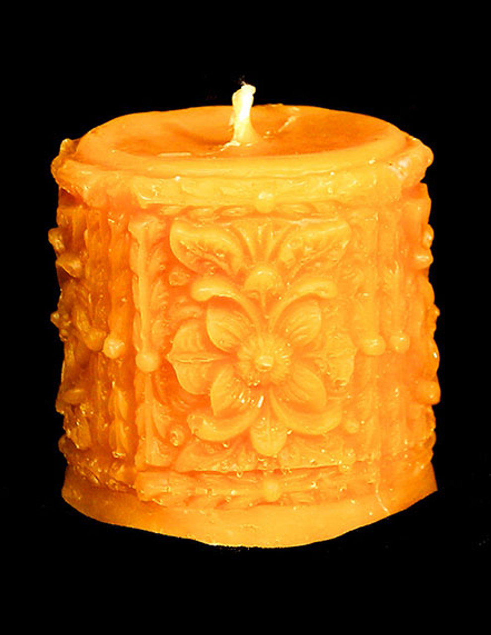 2 inch Ornate Cylinder Beeswax Candle - Honey Pacifica