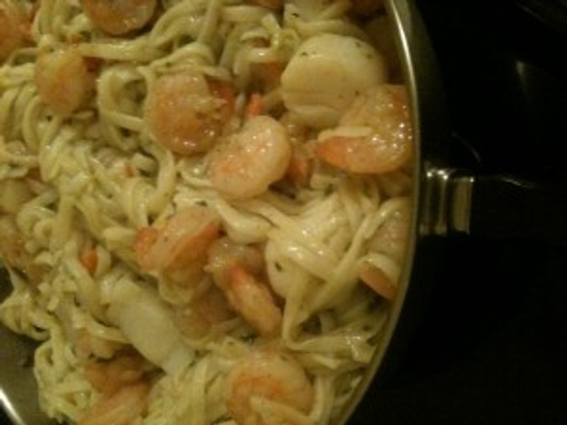 Honey Sesame-Ginger Pasta With Shrimp and Scallops