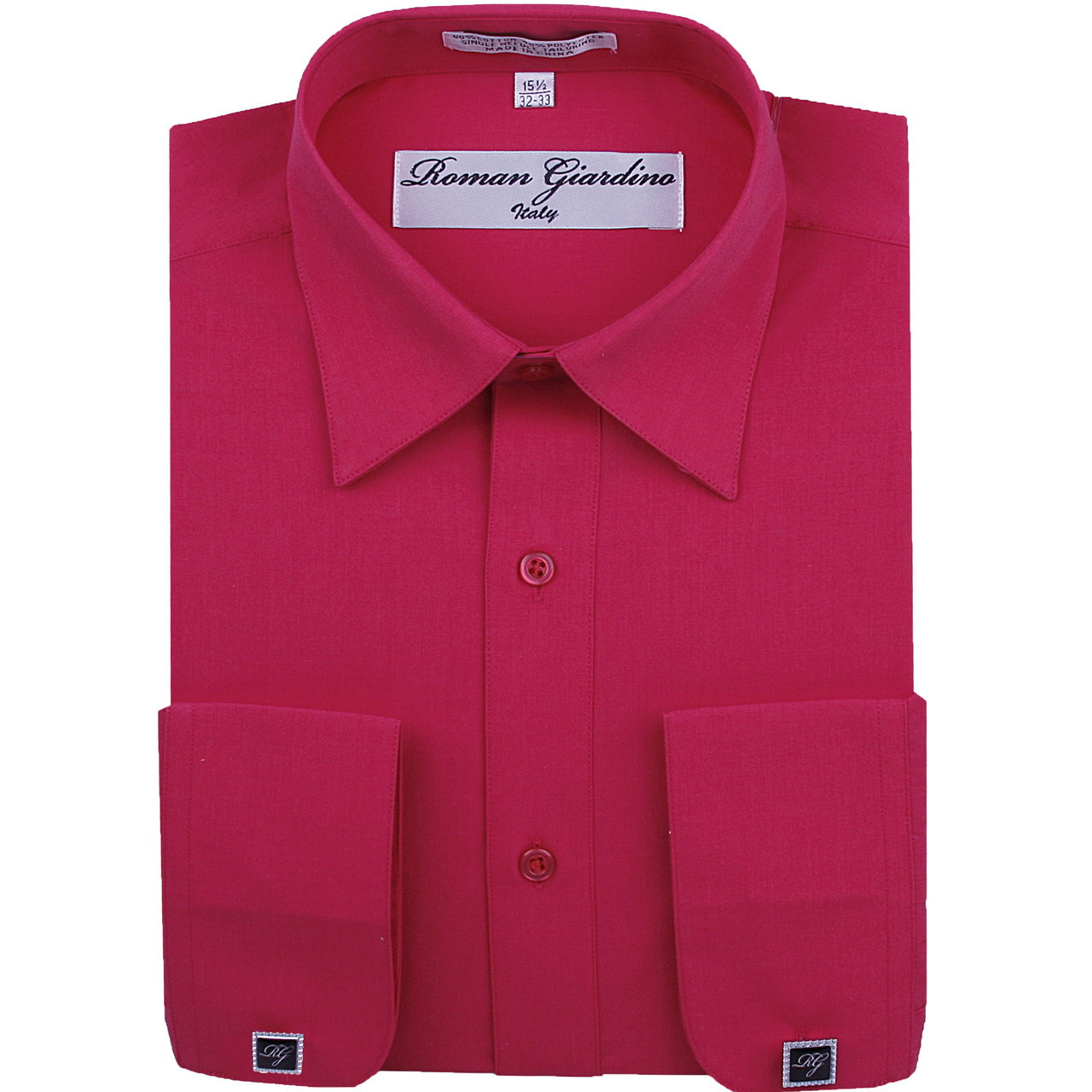 raspberry dress shirt Men's Long Convertible Collar Dress Shirt with Free Cufflink