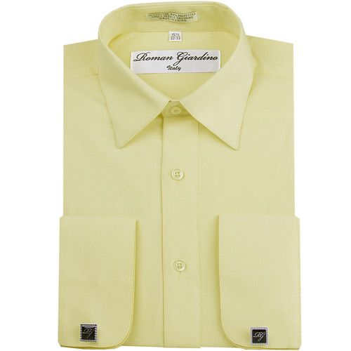 Men's Long Convertible Collar Dress Shirt with Free Cufflink - Baby Yellow Men's Long Convertible Collar Dress Shirt with Free Cufflink - Baby Yellow