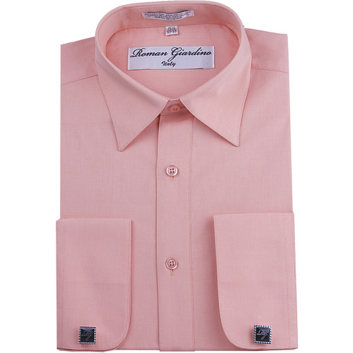Men's Long Convertible Collar Dress Shirt with Free Cufflink - Baby Pink Men's Long Convertible Collar Dress Shirt with Free Cufflink - Baby Pink