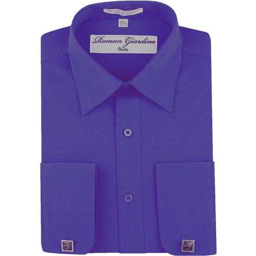 Men's Long Convertible Collar Dress Shirt with Free Cufflink - Royal Blue Men's Long Convertible Collar Dress Shirt with Free Cufflink - Royal Blue