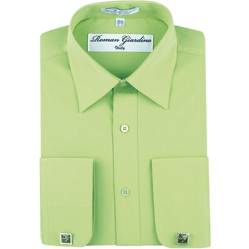 Men's Long Convertible Collar Dress Shirt with Free Cufflink - Honeydew Men's Long Convertible Collar Dress Shirt with Free Cufflink - Honeydew