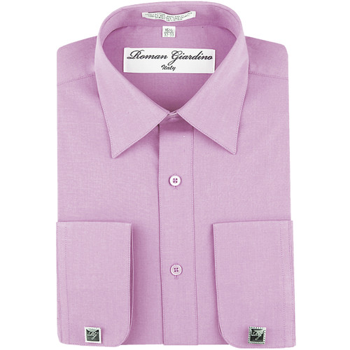 Men's Long Convertible Collar Dress Shirt with Free Cufflink - Lilac Snow