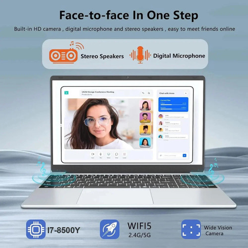 15.6" Ultra-Thin Laptop 16GB RAM 1TB SSD Intel Core 8500Y Notebook   Windows 11 Pro