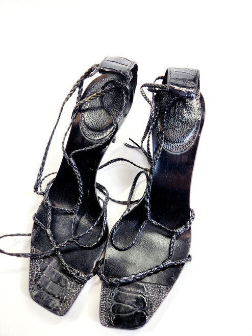GUCCI High-heel Strappy Stilettos, Black, Size 7B
