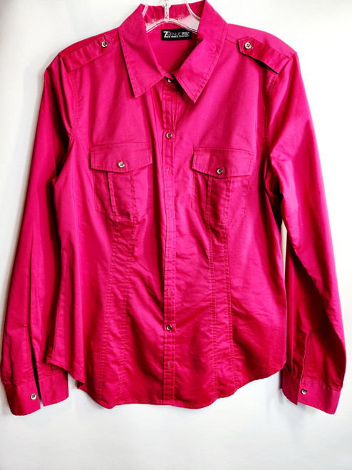 NEW YORK & COMPANY 7th Avenue Design Studio Button-down Long-sleeve Collar Shirt, Pink, Size S