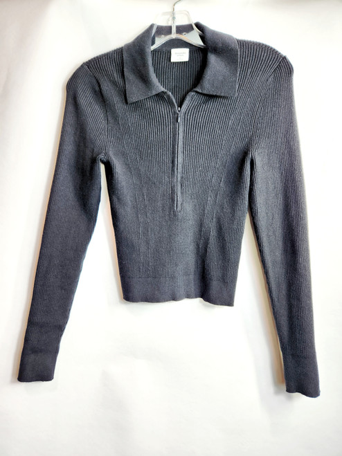 ABERCROMBIE & FITCH, Long-sleeve Collar Sweater with Zipper, Black, Size S