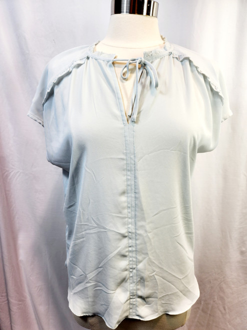 LOFT Soft Silk Short-sleeve Blouse, Light Green, Size M