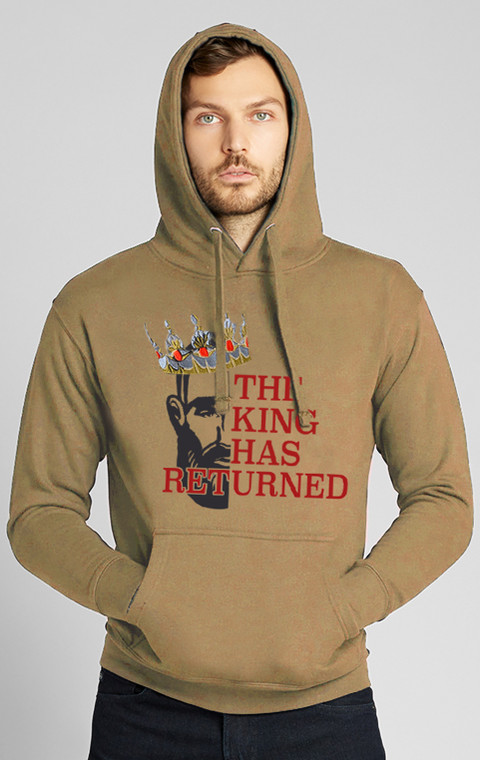 August McGregor The King Has Returned Hooded Sweatshirt with embroidered Crown in Khaki