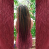 Synthetic dreads made by Art By Domi in 12 Light Brown and 118 Blood Red