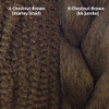 Texture comparison: 6 Chestnut Brown marley braid on the left and 6 Chestnut Brown kk jumbo braid on the right