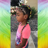 nett_med's daughter wearing braids in 1B Off Black with Neon Yellow Tips, Peachy Keen, Reverse Rainbow, and Twilight Moon