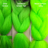 Color comparison from left to right: Lime Green, 1B Off Black with Neon Green Tips, and Neon Lemon Lime