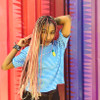 kick_roqs wearing braids in Dusty Rose, English Rose, Peach Bloom, Rose, and 1B Off Black with Mint Green Tips, and Pastel Pink