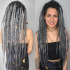 Synthetic dreads made by Yvonne in Metallic, Silver, Slate Grey, and Storm