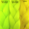 Color comparison from left to right: Neon Yellow kk jumbo braid, Neon Yellow RastAfri Glow Braid, Yellow