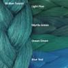 Color comparison: M.Blue Tropics on the left and Light Pine, Myrtle Green, Ocean Green, and Blue Teal on the right