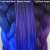 Color comparison from left to right: 1B Off Black with Cobalt Blue Tips, Skyrise Ombré, 1B Off Black with Dark Purple Tips