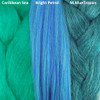 Color comparison from left to right: Caribbean Sea, Bright Petrol Green, M.Blue Tropics