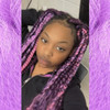 Chloe wearing braids in  Grape Crush, M.Tropical Berry, Orchid Purple, and Pink Taffy