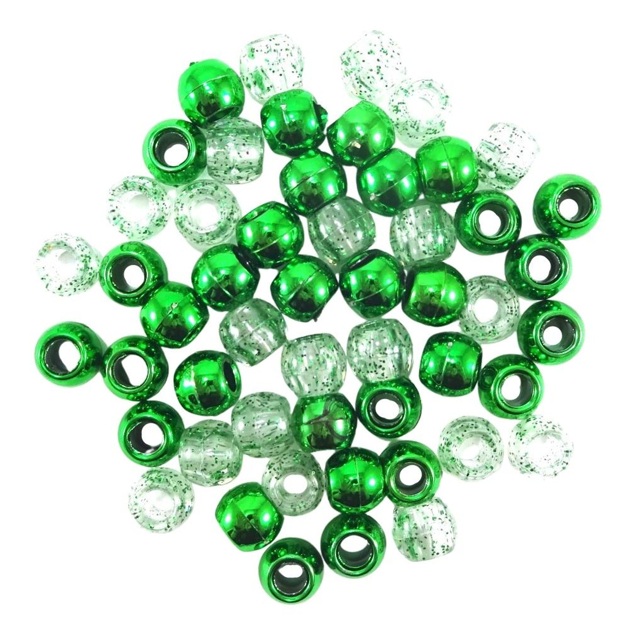 10mm Plastic Metallic/Glitter Hair Beads, Emerald Green at I Kick Shins
