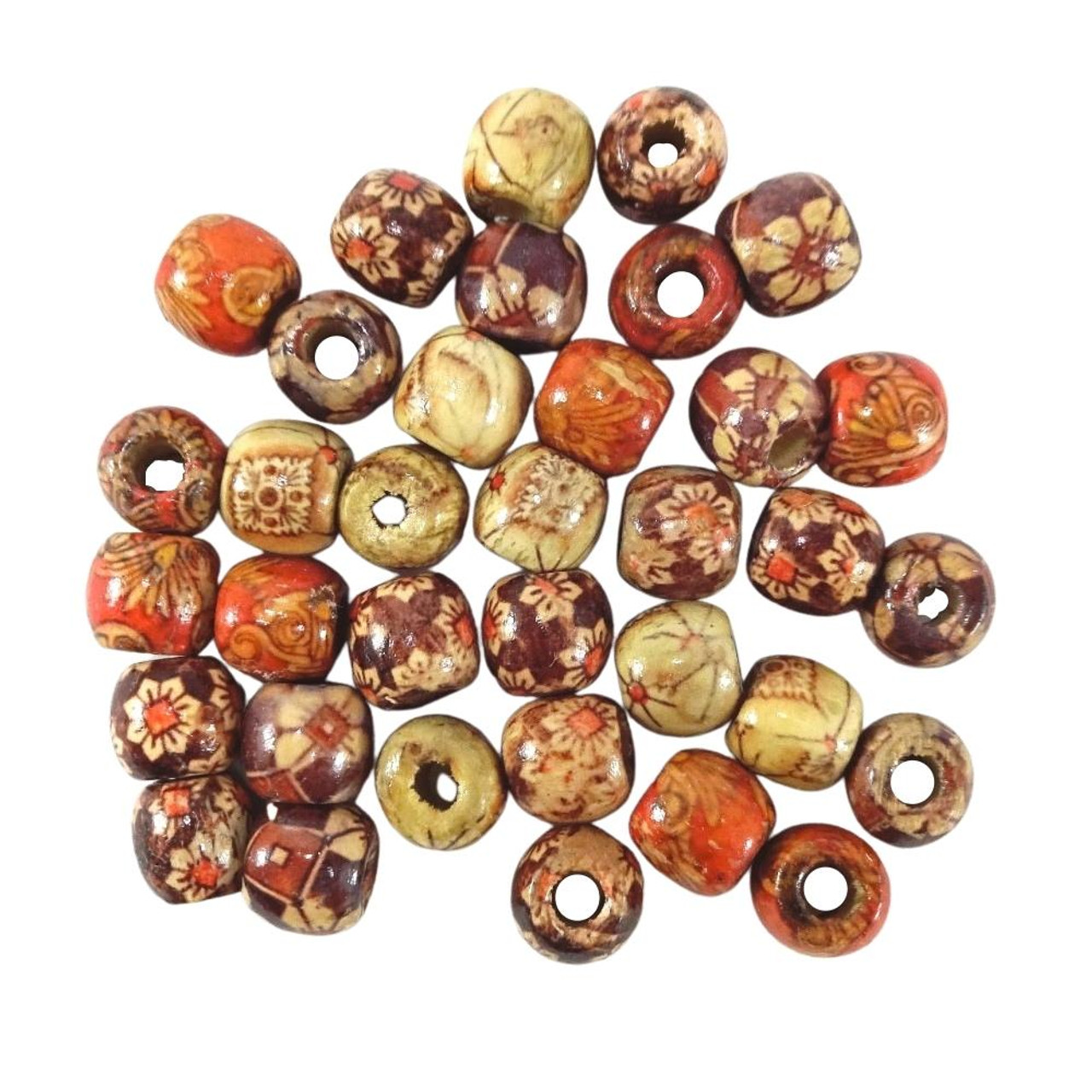 12mm Wooden Patterned Hair Beads, Brown/Red/Beige at I Kick Shins