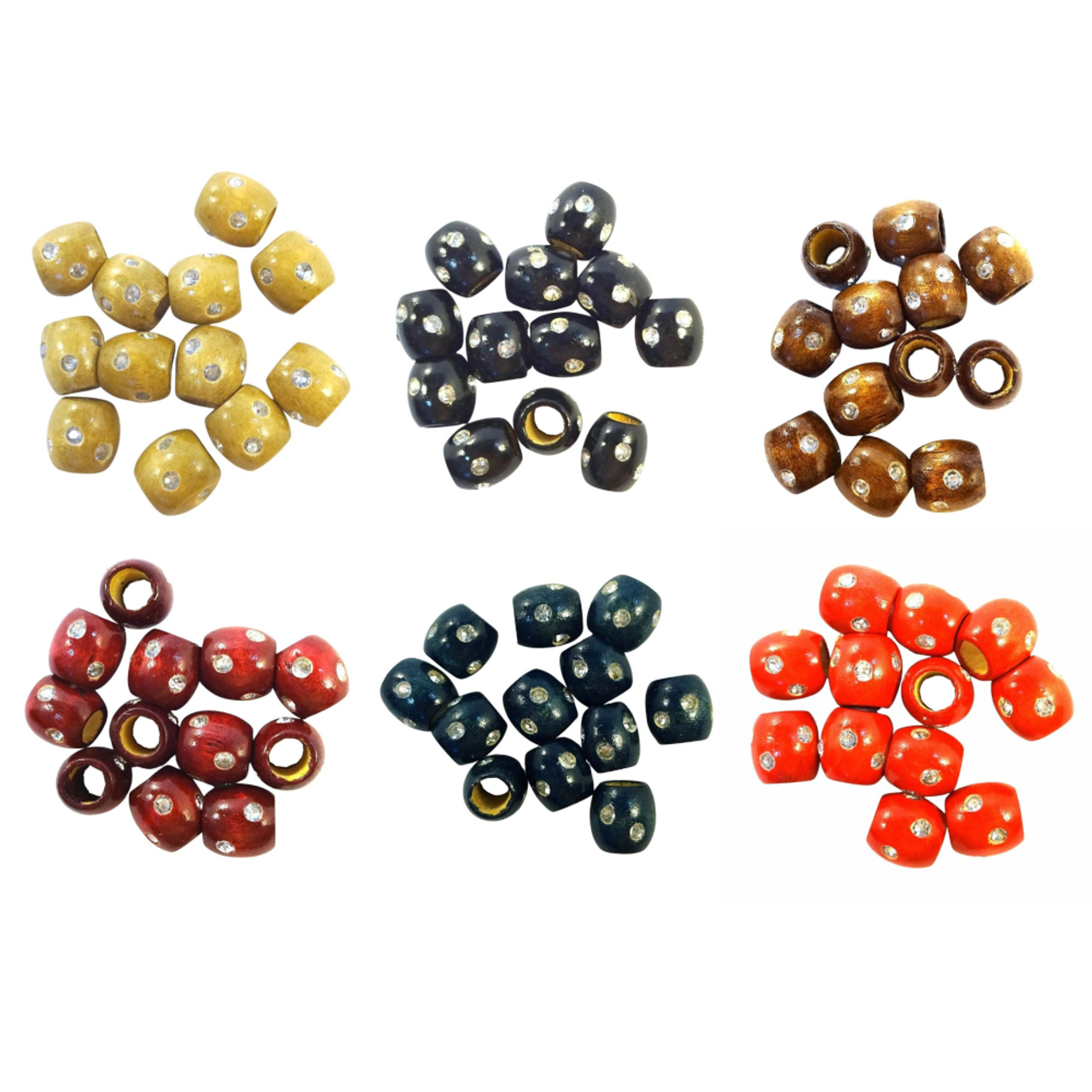 16mm Wooden Hair Beads with Rhinestones at I Kick Shins