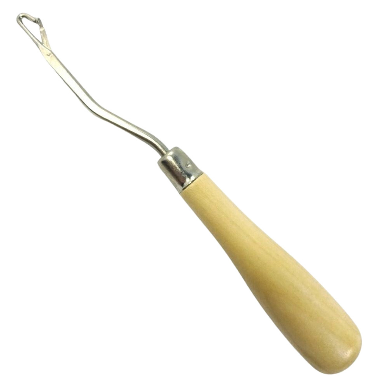 Curved Latch Hook Tool / Crochet Needle with Wooden Handle at I