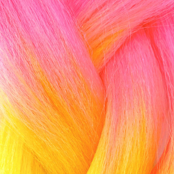 Close-up of the transition from pink to orange for High Heat Festival Braid, Bright Rainbow