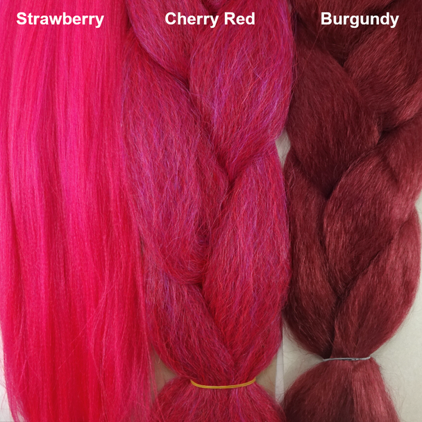 Color comparison from left to right: Strawberry, Cherry Red, Burgundy