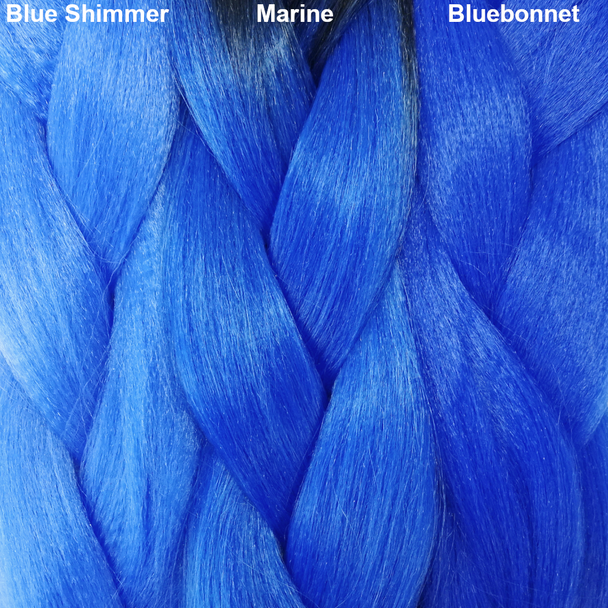 Color comparison from left to right: Blue Shimmer, Marine, Bluebonnet