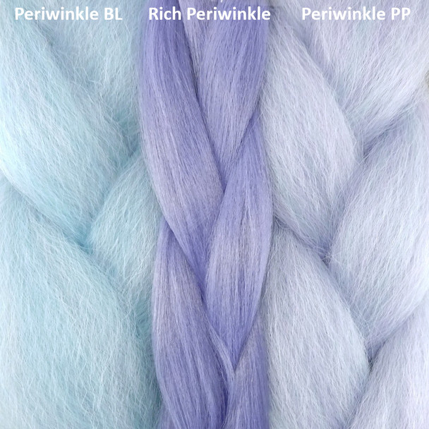 Color comparison from left to right: Periwinkle Blue, Rich Periwinkle, Periwinkle Purple