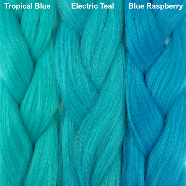 Color comparison from left to right: Tropical Blue, Electric Teal, Blue Raspberry