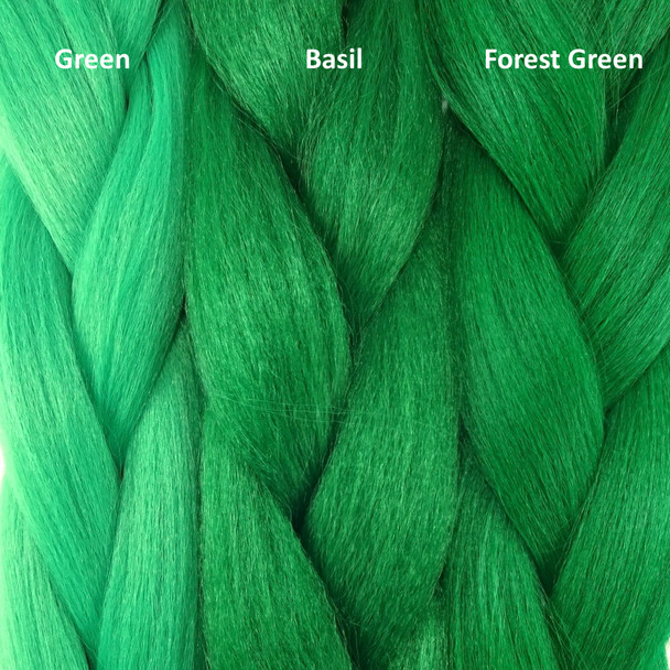 Color comparison from left to right: Green, Basil, Forest Green