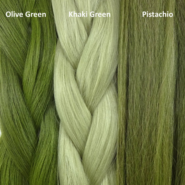 Color comparison from left to right: Olive Green, Khaki Green, Pistachio