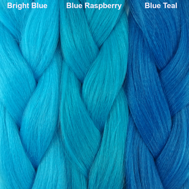 Color comparison from left to right: Bright Blue, Blue Raspberry, Blue Teal