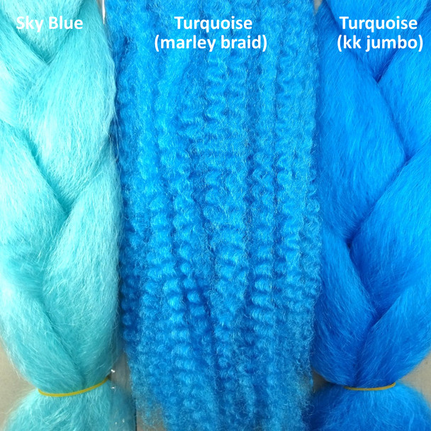 Color comparison from left to right: Sky Blue, Turquoise, Turquoise