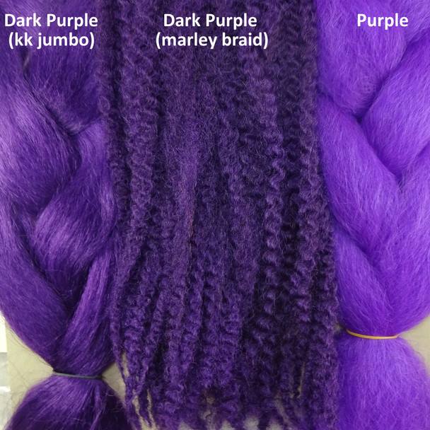 Color comparison from left to right: Dark Purple kk, Dark Purple marley braid, Purple kk