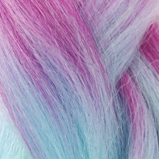 Close-up of the transition from purple to blue for High Heat Festival Braid, Reverse Rainbow