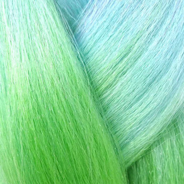 Close-up of the transition from blue to green for High Heat Festival Braid, Reverse Rainbow