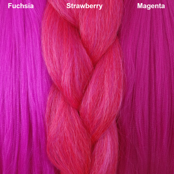 Color comparison from left to right: Fuchsia, Strawberry, Magenta