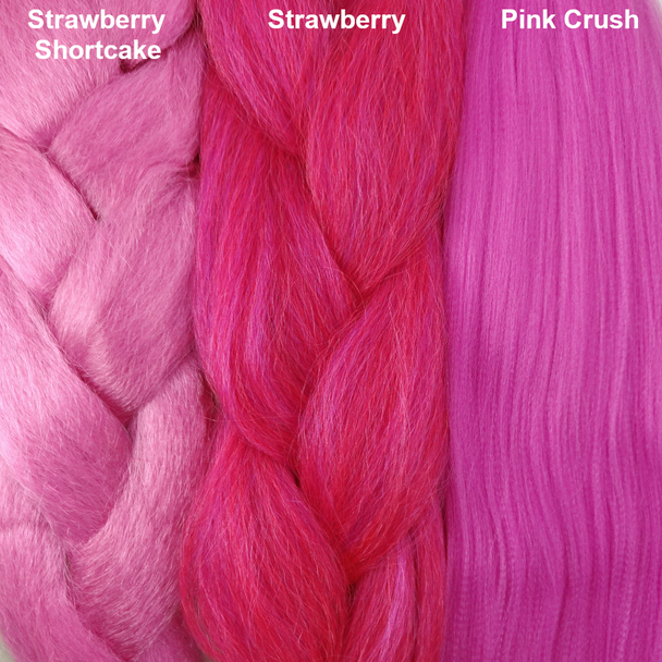 Color comparison from left to right: Strawberry Shortcake, Strawberry, Pink Crush