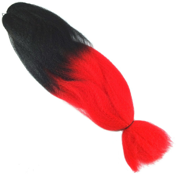 Full length view of RastAfri Highlight Braid, 1B Off Black with Red Tips