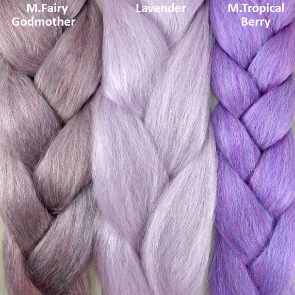 Color comparison from left to right: M.Fairy Godmother, Lavender, M.Tropical Berry