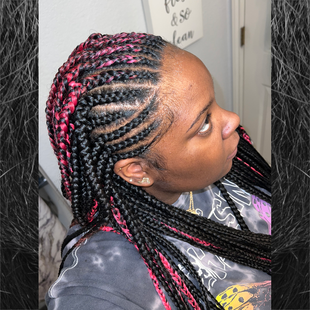 Zozo wearing braids in 1 Black and Hot Pink