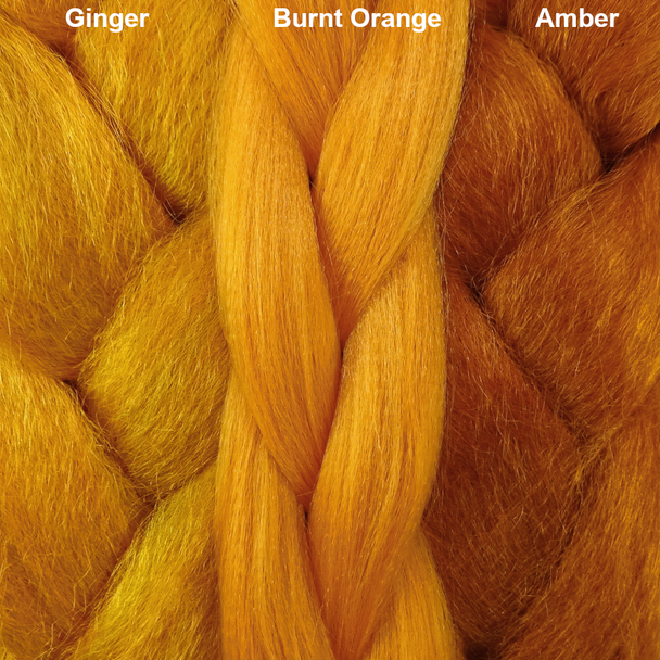 Color comparison from left to right: Ginger, Burnt Orange, Amber