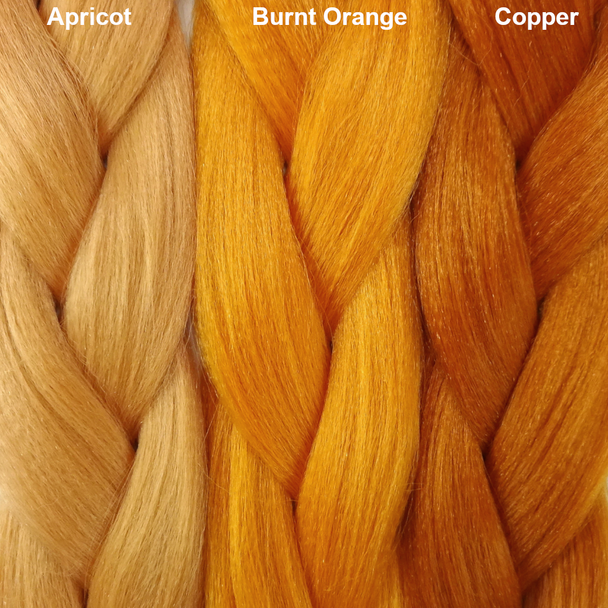 Color comparison from left to right: Apricot, Burnt Orange, Copper